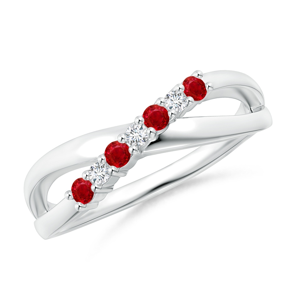 2mm AAA Round Ruby and Diamond Crossover Ring in White Gold 