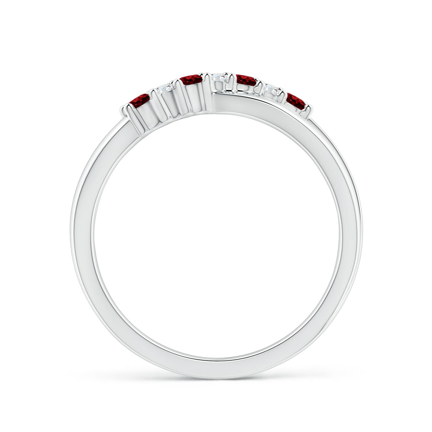 2mm AAAA Round Ruby and Diamond Crossover Ring in P950 Platinum - side 2