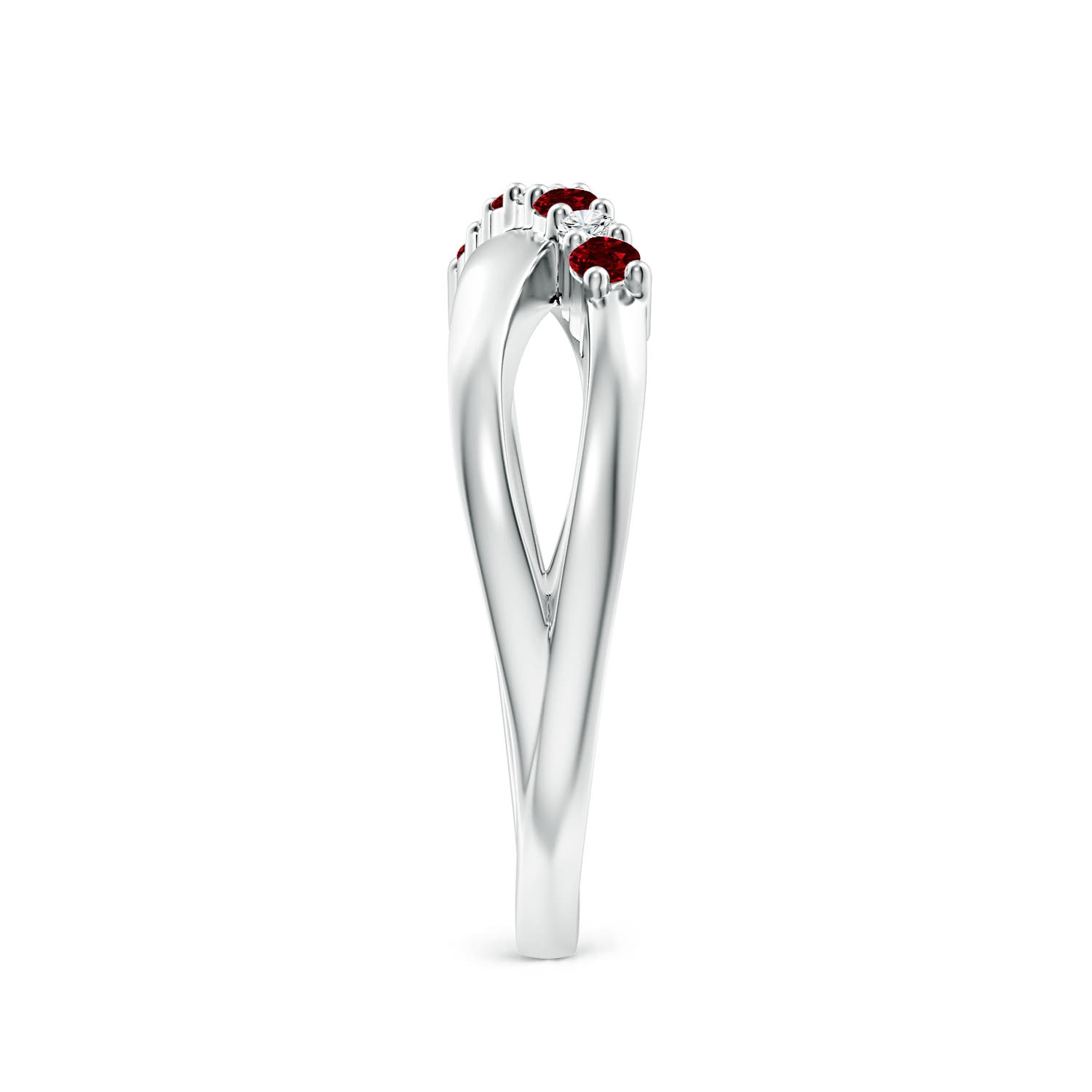 2mm AAAA Round Ruby and Diamond Crossover Ring in P950 Platinum - side 3