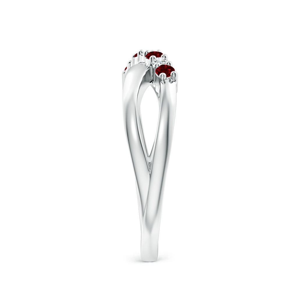 2mm AAAA Round Ruby and Diamond Crossover Ring in P950 Platinum Side 299
