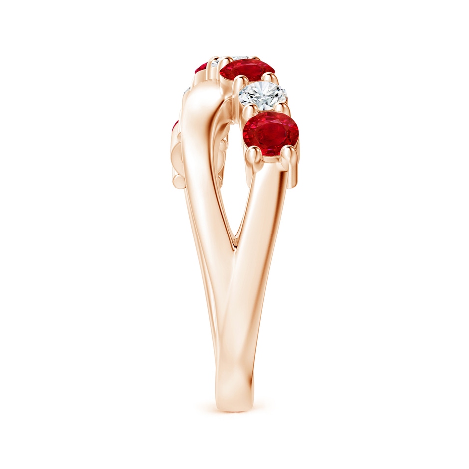 3.5mm AAA Round Ruby and Diamond Crossover Ring in Rose Gold side 299