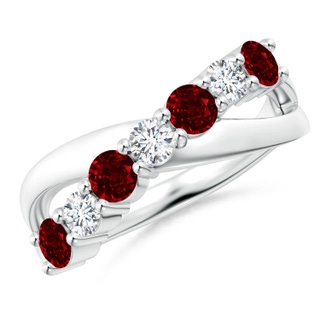 3.5mm AAAA Round Ruby and Diamond Crossover Ring in P950 Platinum