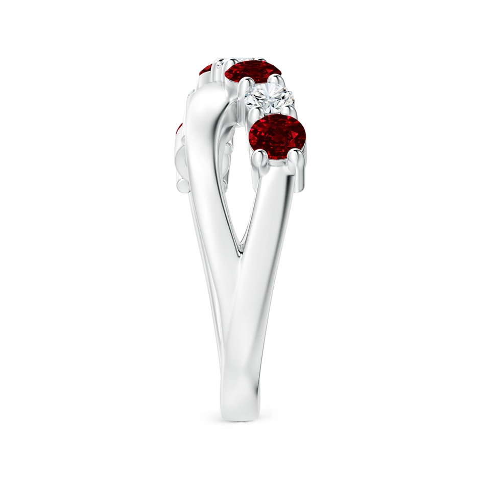 3.5mm AAAA Round Ruby and Diamond Crossover Ring in White Gold side 299