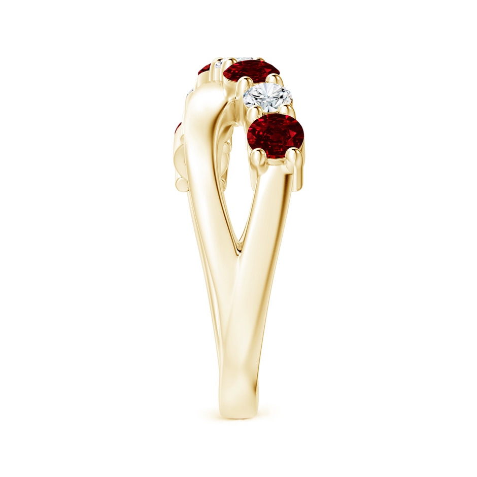 3.5mm AAAA Round Ruby and Diamond Crossover Ring in Yellow Gold side 299