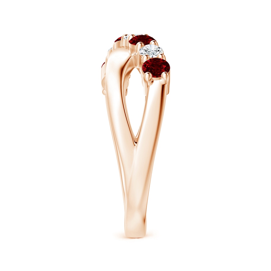 3mm AAAA Round Ruby and Diamond Crossover Ring in Rose Gold side 299