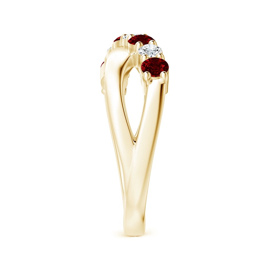3mm AAAA Round Ruby and Diamond Crossover Ring in Yellow Gold side 299
