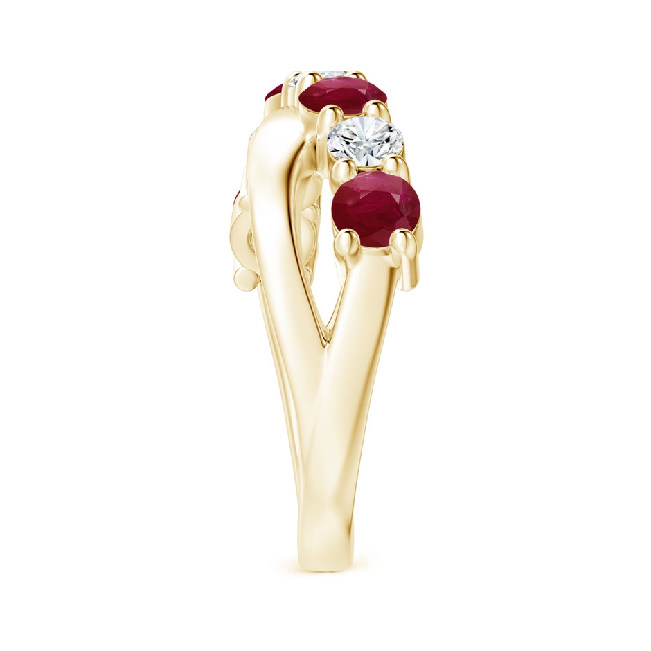 4mm A Round Ruby and Diamond Crossover Ring in Yellow Gold side 299