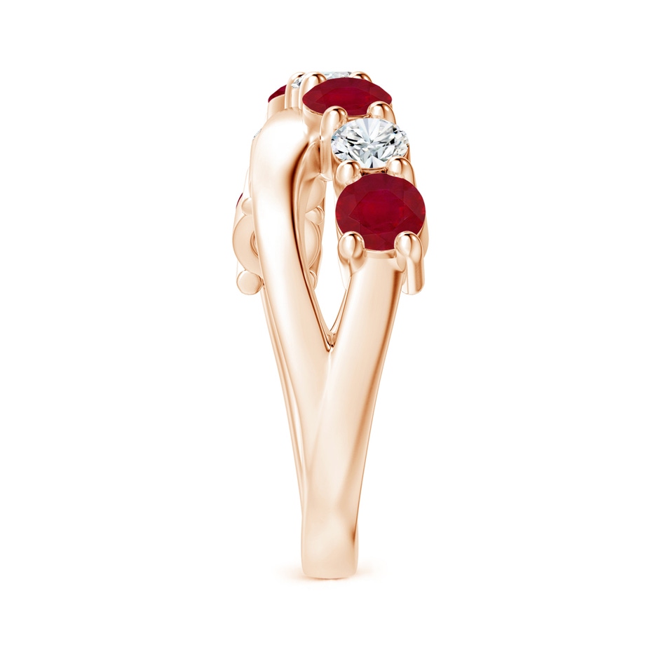 4mm AA Round Ruby and Diamond Crossover Ring in Rose Gold side 299