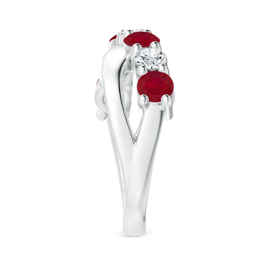 4mm AA Round Ruby and Diamond Crossover Ring in White Gold side 299