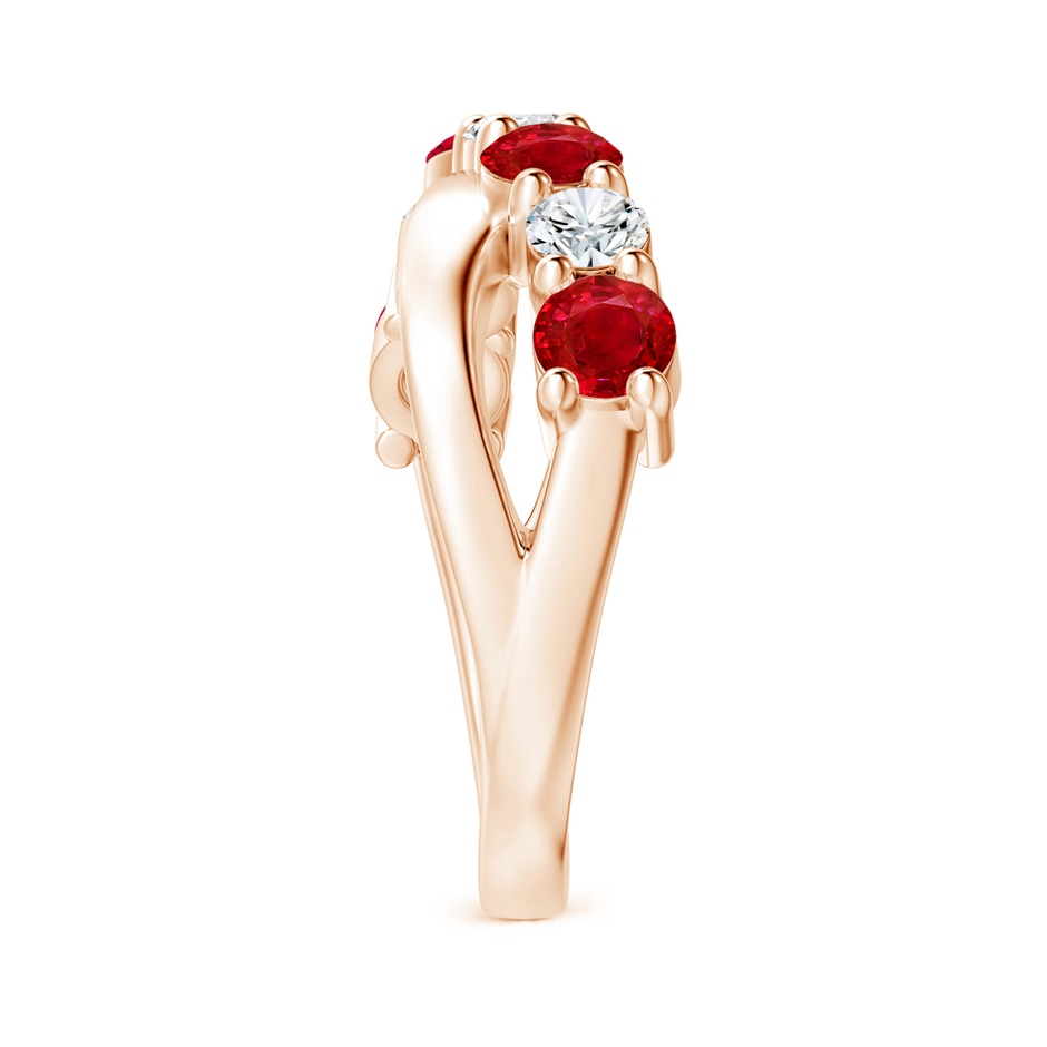 4mm AAA Round Ruby and Diamond Crossover Ring in Rose Gold side 299