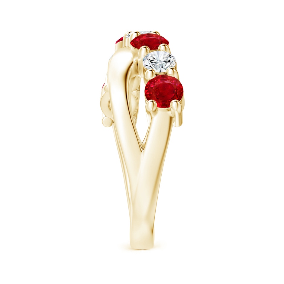 4mm AAA Round Ruby and Diamond Crossover Ring in Yellow Gold side 299