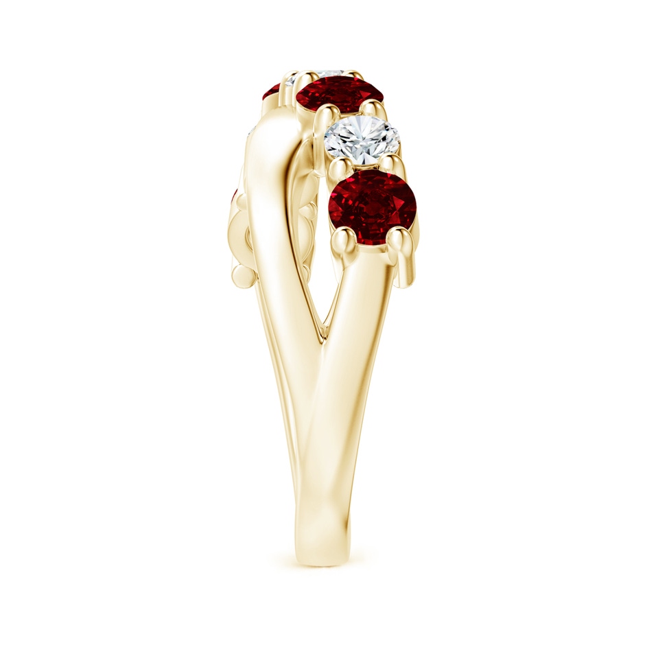 4mm AAAA Round Ruby and Diamond Crossover Ring in 18K Yellow Gold side 299