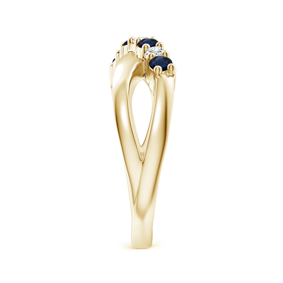 2.5mm A Round Blue Sapphire and Diamond Crossover Ring in Yellow Gold Side 299
