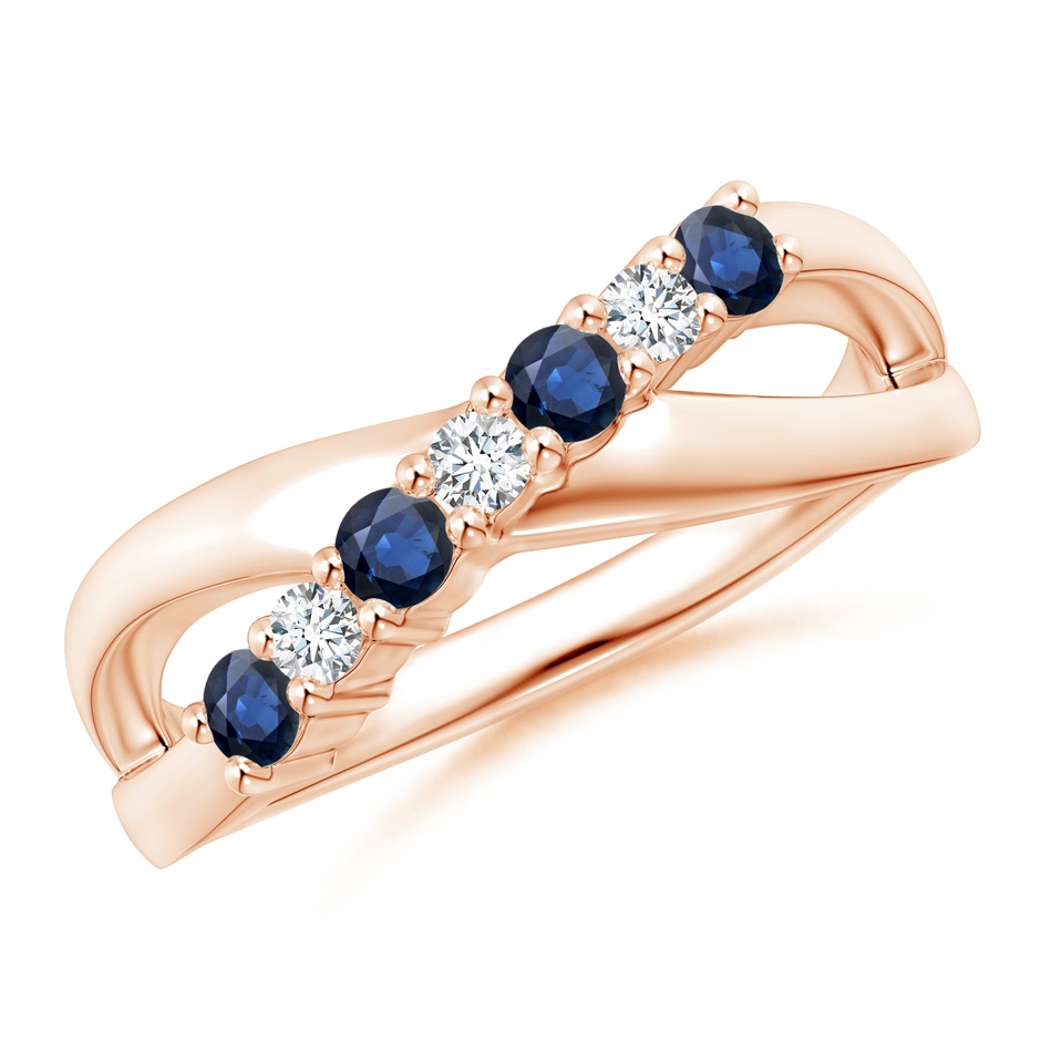 2.5mm AA Round Blue Sapphire and Diamond Crossover Ring in Rose Gold 