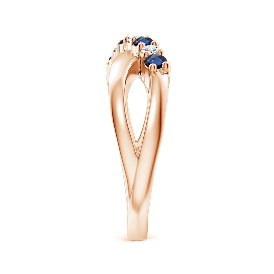 2.5mm AA Round Blue Sapphire and Diamond Crossover Ring in Rose Gold Side 299