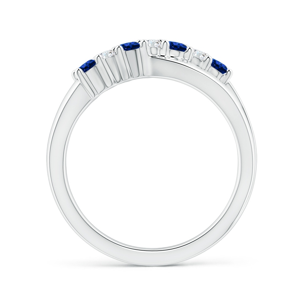 2.5mm AAAA Round Blue Sapphire and Diamond Crossover Ring in White Gold - side 199