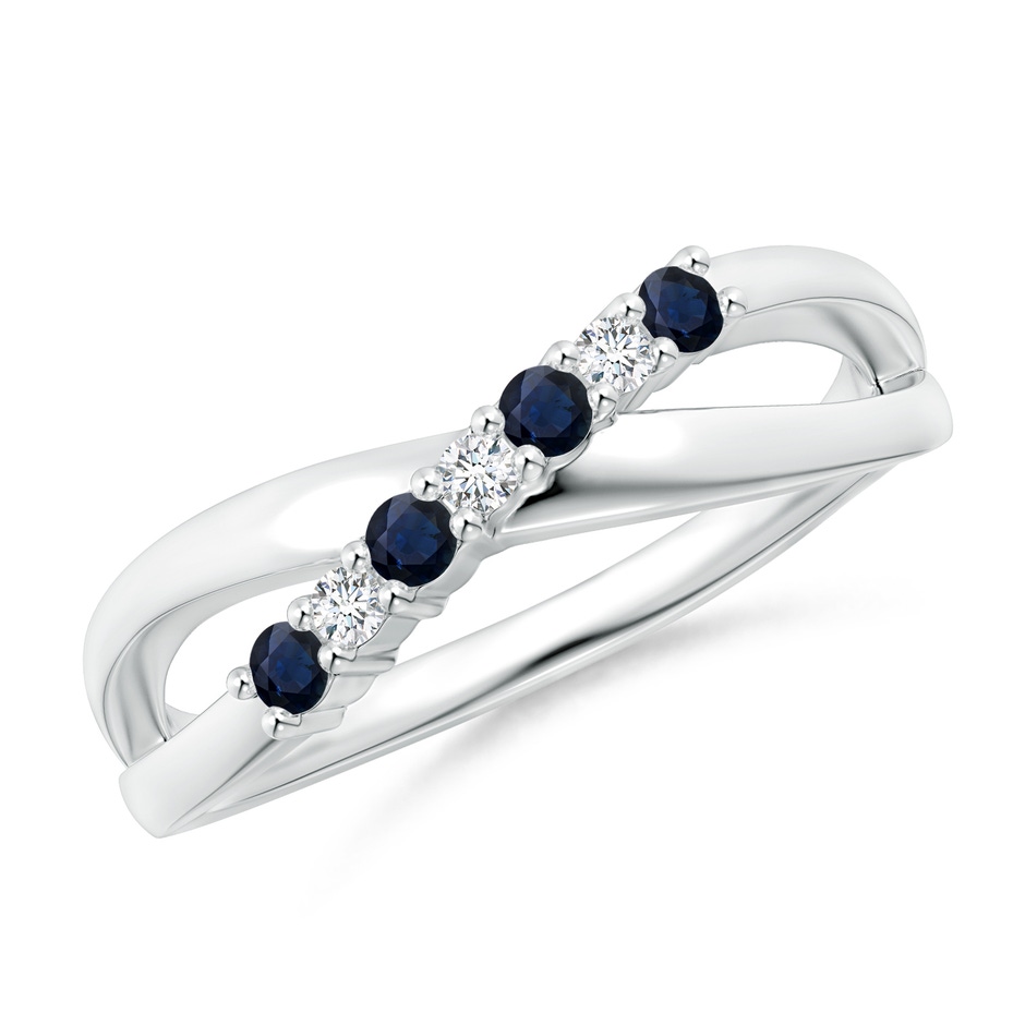 2mm A Round Blue Sapphire and Diamond Crossover Ring in P950 Platinum 