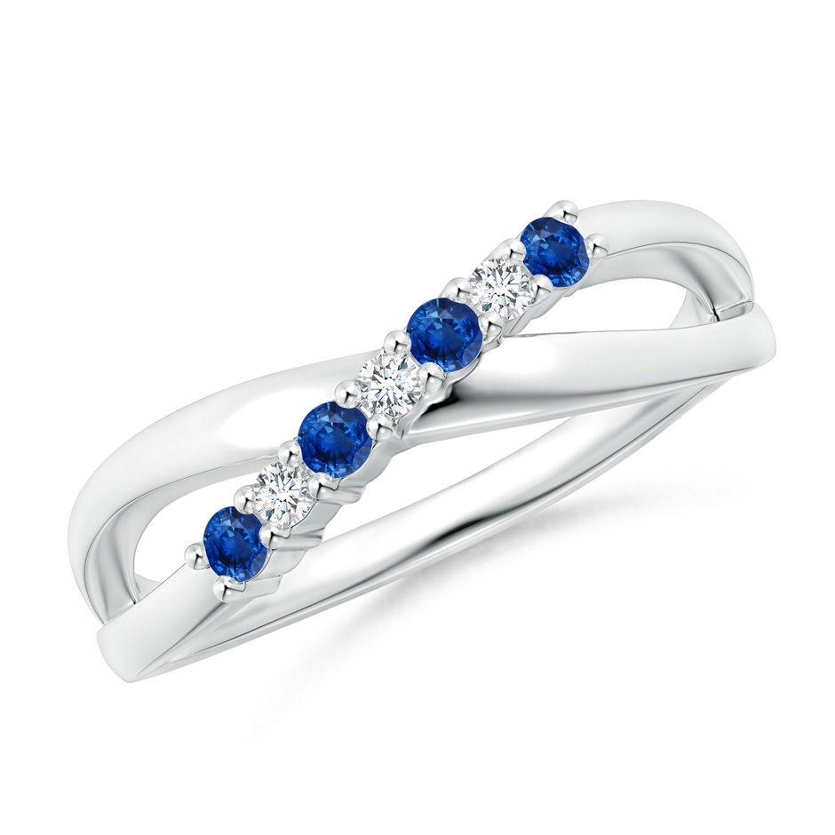 2mm AAA Round Blue Sapphire and Diamond Crossover Ring in P950 Platinum 