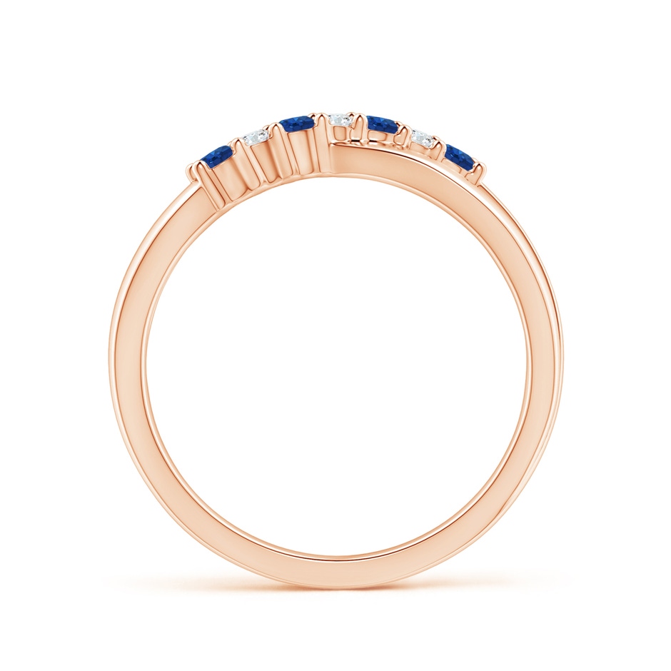 2mm AAA Round Blue Sapphire and Diamond Crossover Ring in Rose Gold Side 199