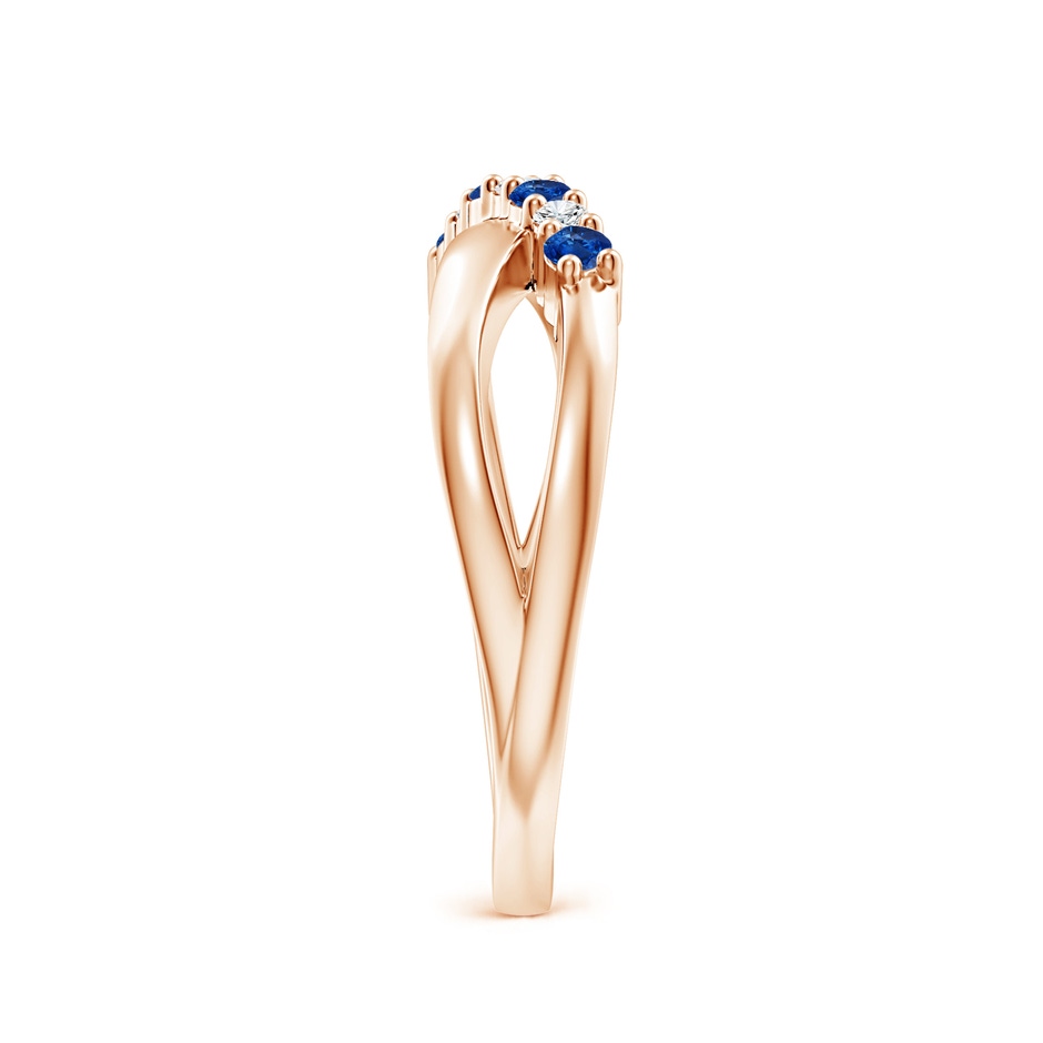 2mm AAA Round Blue Sapphire and Diamond Crossover Ring in Rose Gold Side 299