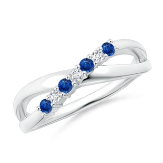 2mm AAA Round Blue Sapphire and Diamond Crossover Ring in White Gold