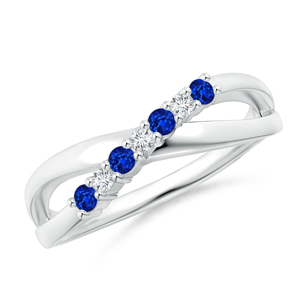 2mm AAAA Round Blue Sapphire and Diamond Crossover Ring in P950 Platinum