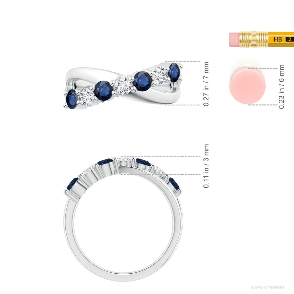 3.5mm AA Round Blue Sapphire and Diamond Crossover Ring in P950 Platinum ruler