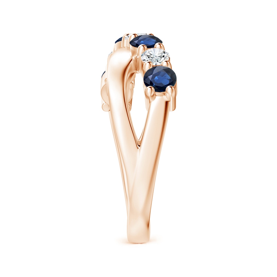 3.5mm AA Round Blue Sapphire and Diamond Crossover Ring in Rose Gold Side 299