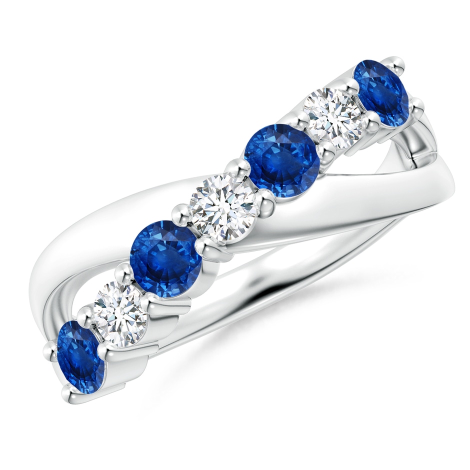 3.5mm AAA Round Blue Sapphire and Diamond Crossover Ring in P950 Platinum 