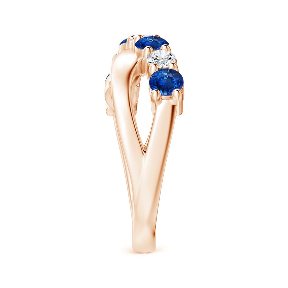 3.5mm AAA Round Blue Sapphire and Diamond Crossover Ring in Rose Gold Side 299
