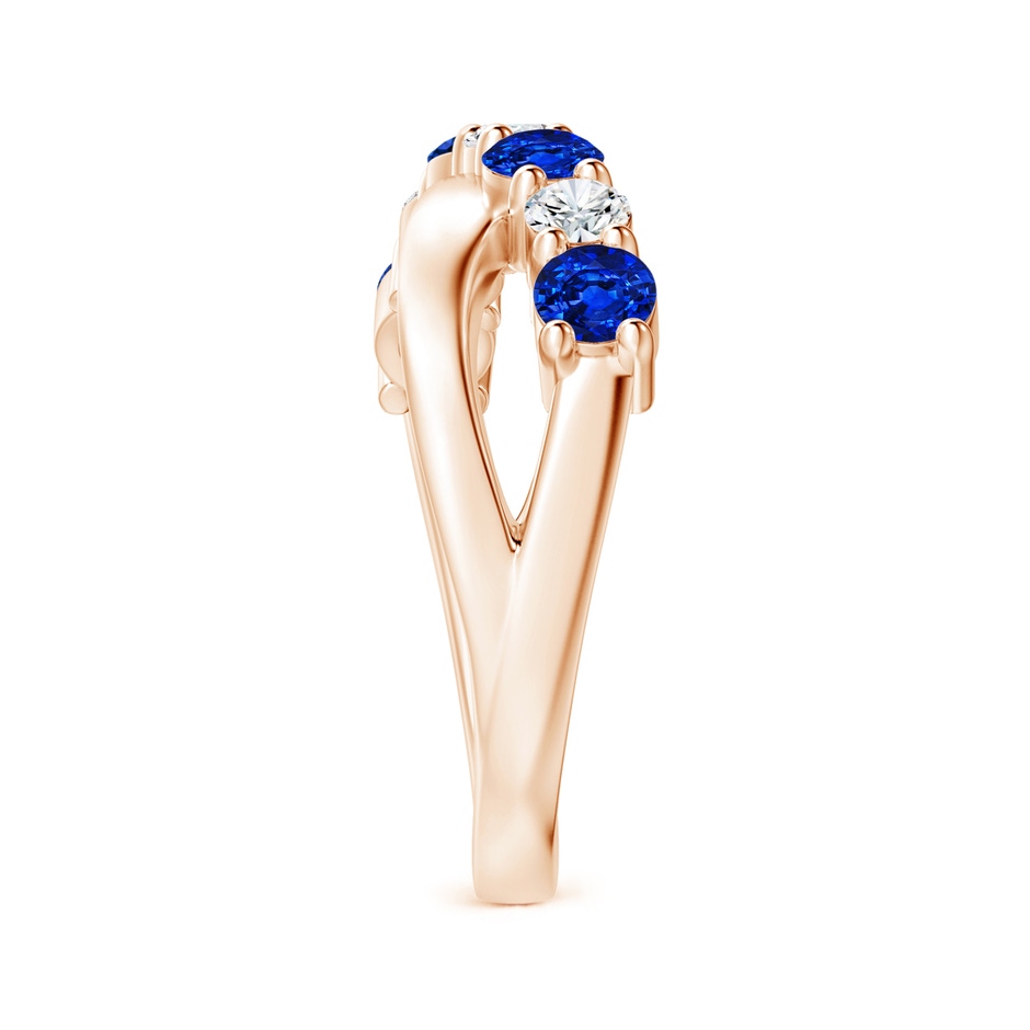 3.5mm AAAA Round Blue Sapphire and Diamond Crossover Ring in Rose Gold Side 299
