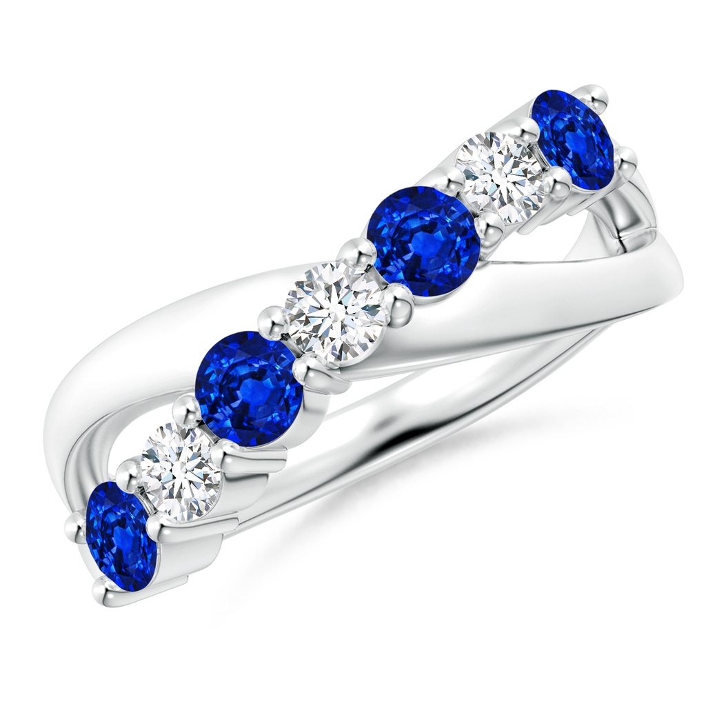 3.5mm Lab-Grown Round Blue Sapphire and Diamond Crossover Ring in White Gold