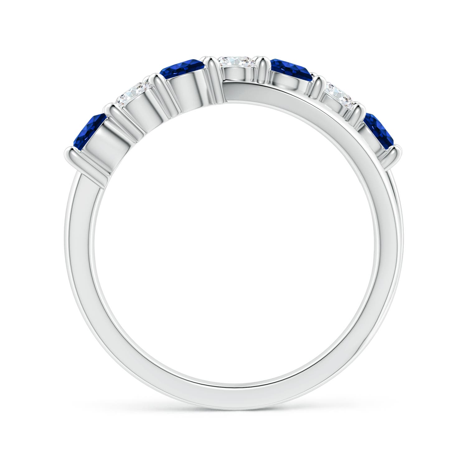 3.5mm AAAA Round Blue Sapphire and Diamond Crossover Ring in White Gold - side 3