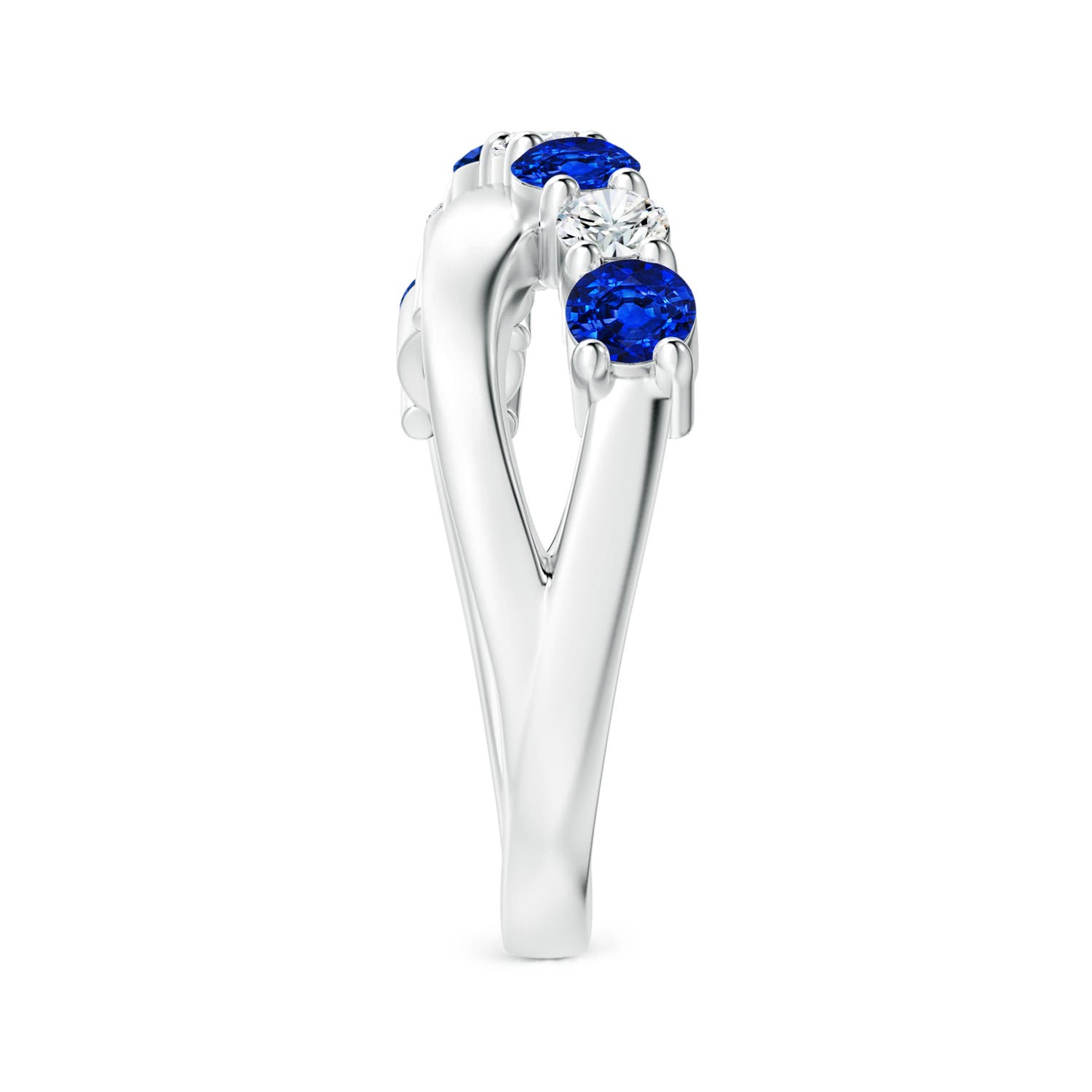 3.5mm AAAA Round Blue Sapphire and Diamond Crossover Ring in White Gold - side 4