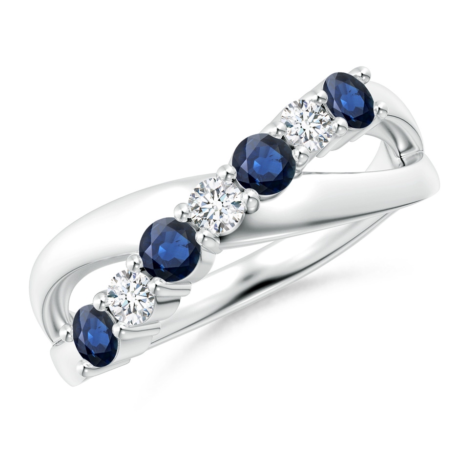 3mm AA Round Blue Sapphire and Diamond Crossover Ring in P950 Platinum 