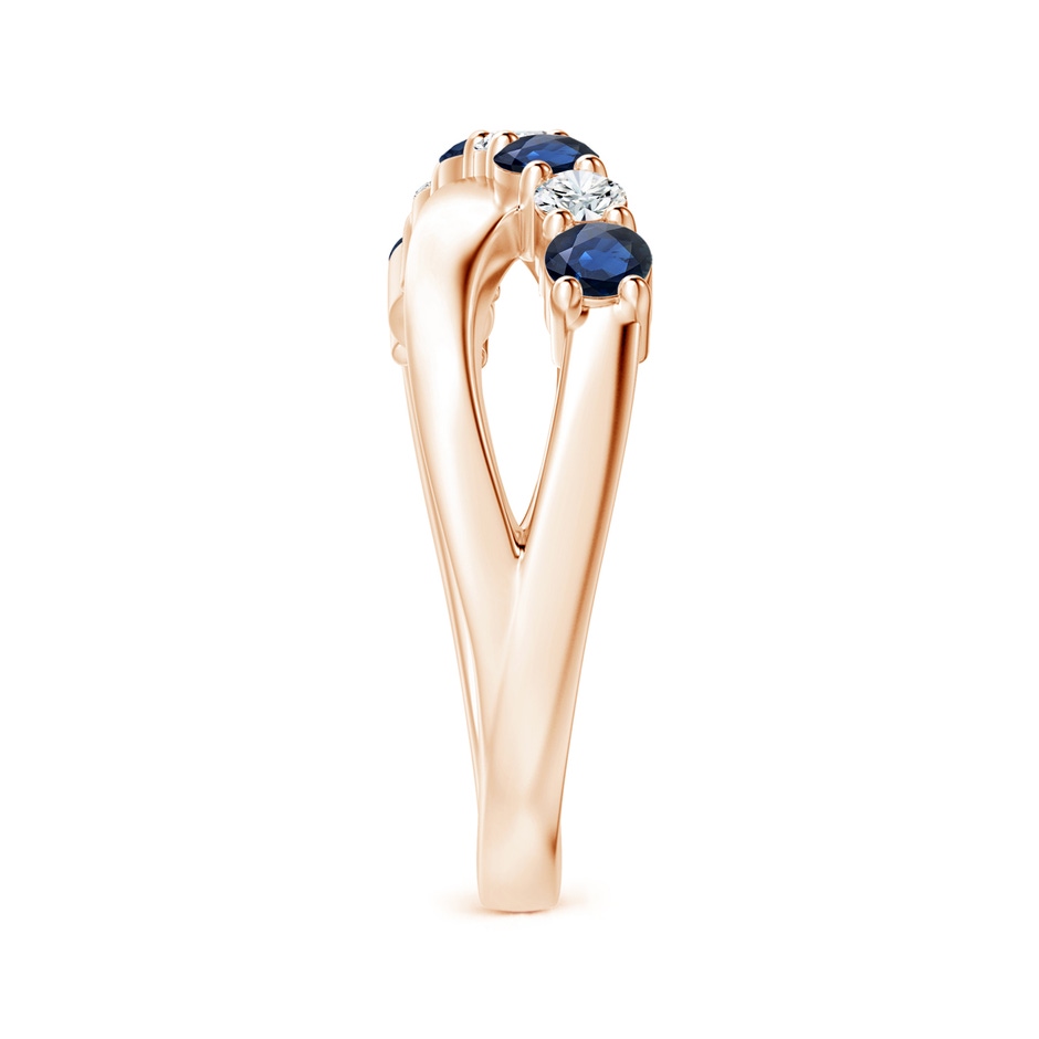 3mm AA Round Blue Sapphire and Diamond Crossover Ring in Rose Gold Side 299