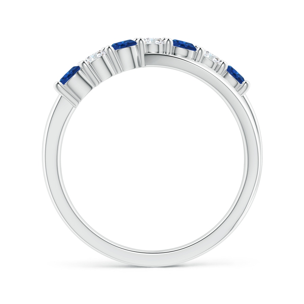 3mm AAA Round Blue Sapphire and Diamond Crossover Ring in 18K White Gold - side 199