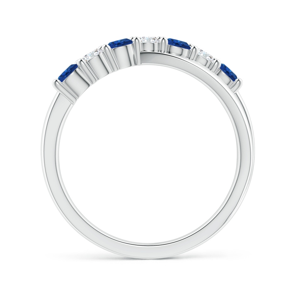 3mm AAA Round Blue Sapphire and Diamond Crossover Ring in 18K White Gold Side 199