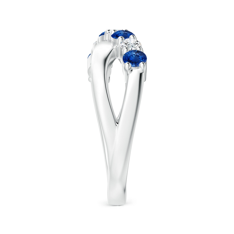 3mm AAA Round Blue Sapphire and Diamond Crossover Ring in 18K White Gold Side 299