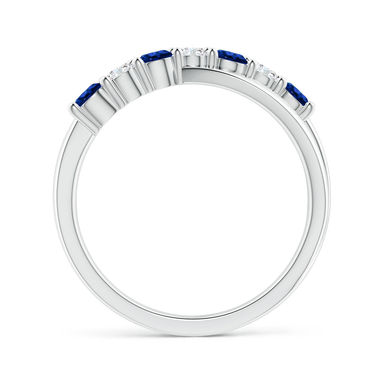 3mm AAAA Round Blue Sapphire and Diamond Crossover Ring in 18K White Gold