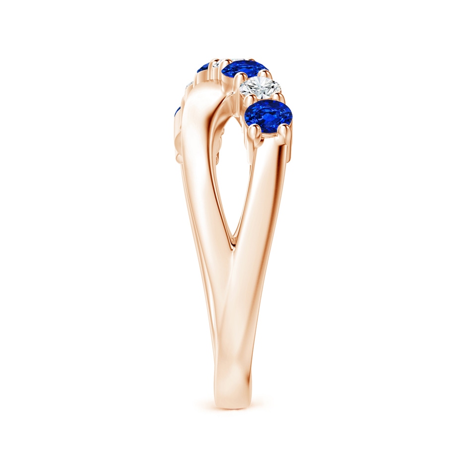 3mm AAAA Round Blue Sapphire and Diamond Crossover Ring in Rose Gold Side 299