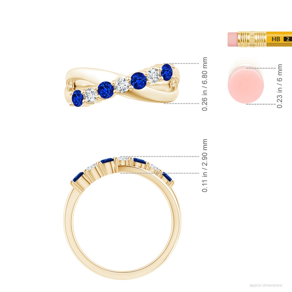 3mm Lab-Grown Round Blue Sapphire and Diamond Crossover Ring in Yellow Gold ruler