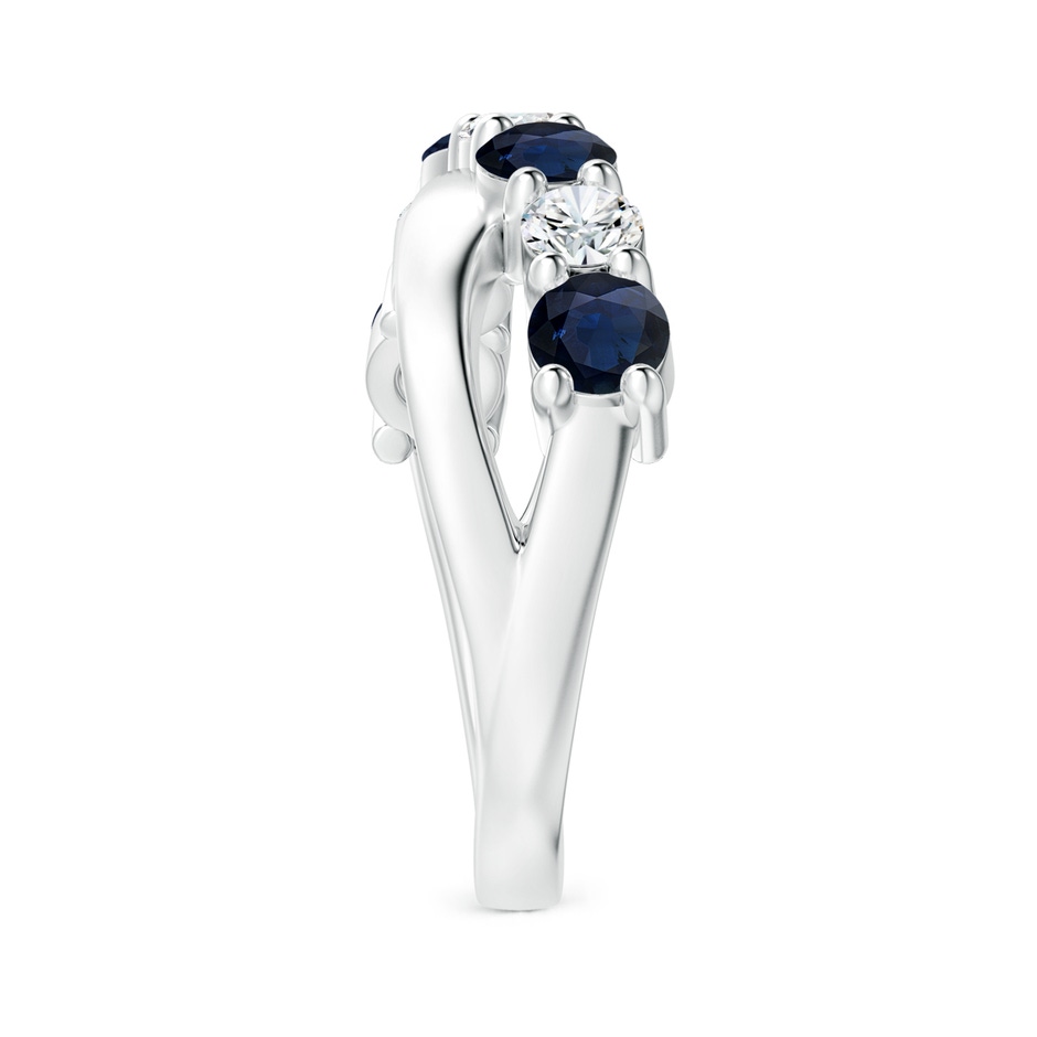4mm A Round Blue Sapphire and Diamond Crossover Ring in 18K White Gold Side 299