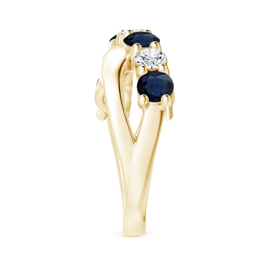 4mm A Round Blue Sapphire and Diamond Crossover Ring in 18K Yellow Gold Side 299
