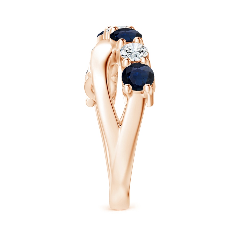 4mm A Round Blue Sapphire and Diamond Crossover Ring in Rose Gold Side 299