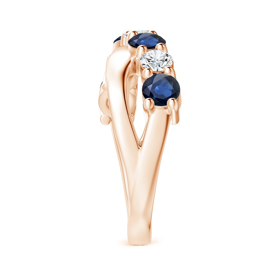 4mm AA Round Blue Sapphire and Diamond Crossover Ring in 18K Rose Gold Side 299