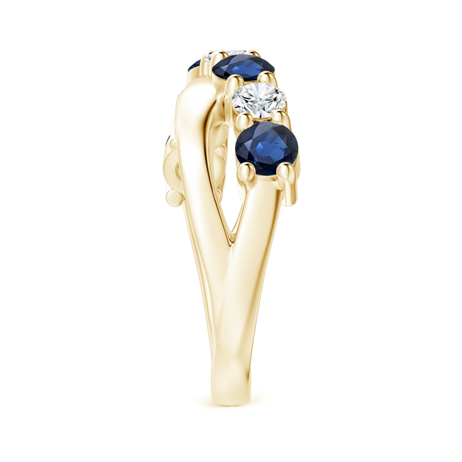 4mm AA Round Blue Sapphire and Diamond Crossover Ring in Yellow Gold Side 299