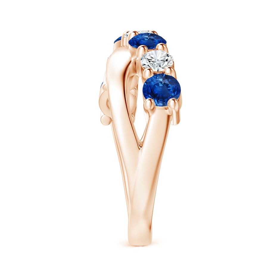 4mm AAA Round Blue Sapphire and Diamond Crossover Ring in 18K Rose Gold Side 299