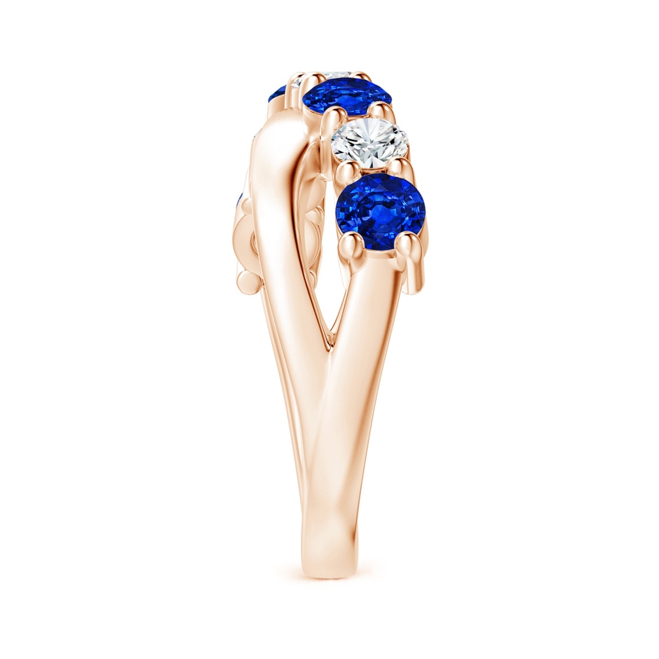 4mm AAAA Round Blue Sapphire and Diamond Crossover Ring in 18K Rose Gold Side 299