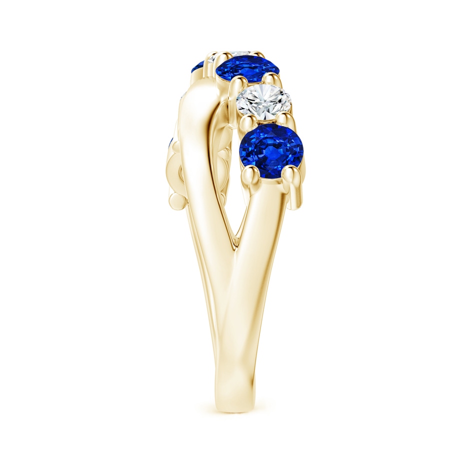 4mm AAAA Round Blue Sapphire and Diamond Crossover Ring in Yellow Gold Side 299